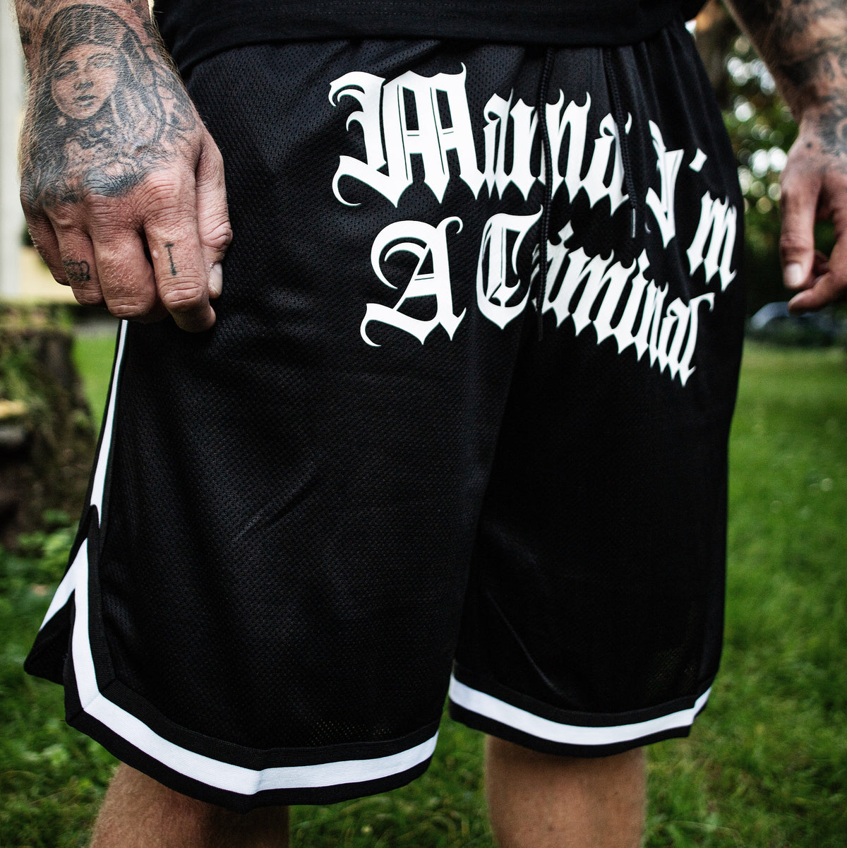 bnw CURVED Mama I´m A Criminal Mesh Shorts | 130G/M2 | 100% POLYESTER