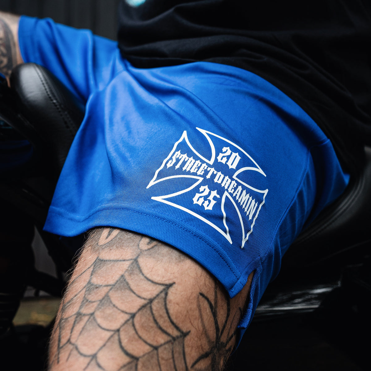 1ST Iron Cross Mesh Shorts | 80G/M2 | 100% POLYESTER | BLACK/BLUE